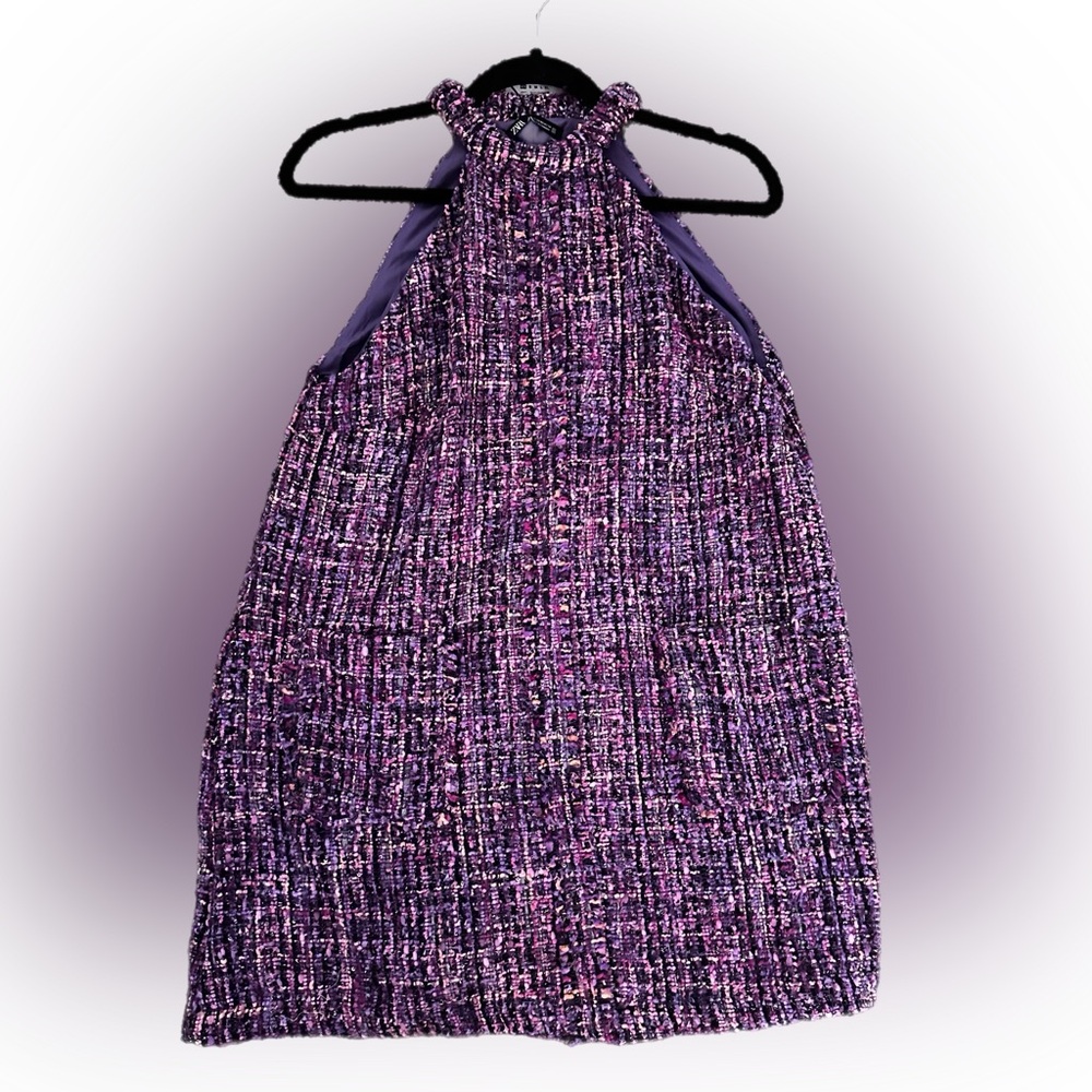 Zara purple tweed mini dress. Never worn. Xs